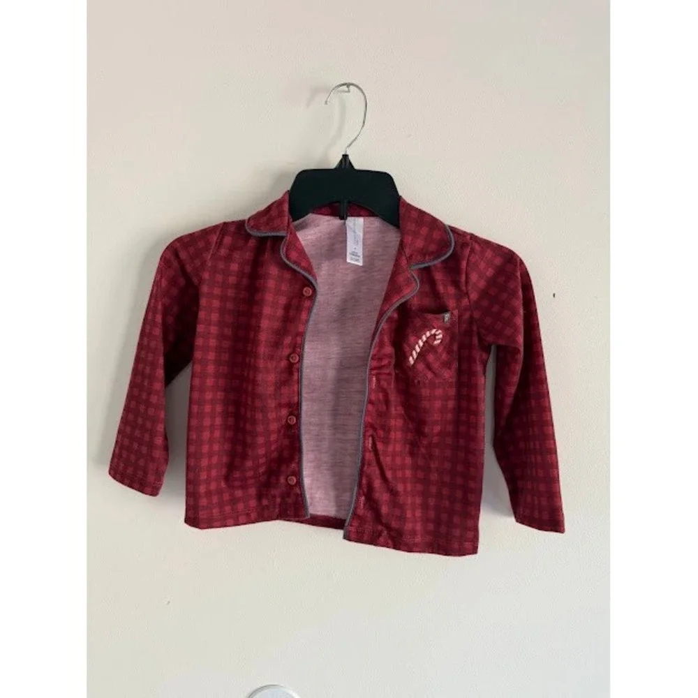 Holiday Modern Moments Pajama Top Kids 4T Red Gingham Candy Cane Button Down PJ